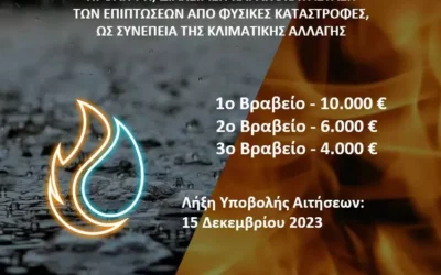 Πρόσκληση σε Διαγωνισμό Καινοτομίας | Πρόληψη, Διαχείριση και Αποκατάσταση των επιπτώσεων από φυσικές καταστροφές, ως συνέπεια της Κλιματικής Αλλαγής